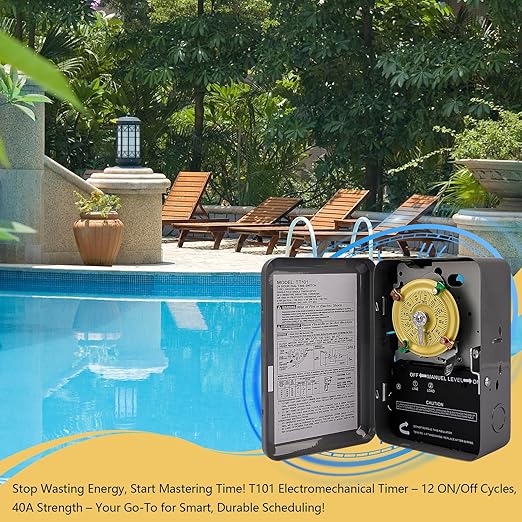 careNEW T101 Mechanical Timer Switch - 120V 2HP 40A SPST Electromechanical Timers, 12 ON/Off 24 Hour Timer with Tripper for Lights, Pool Pumps, Water Heater Fans & HVAC Systems
