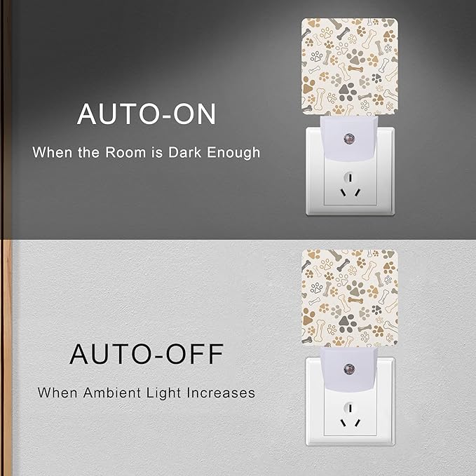 Smoaffly Dog Cat Paw Print Bones Night Light Plug-in LED Nightlights Auto Sensor Night Lamp Dusk-to-Dawn Lamp Home Decor for Nursery Children Girls Boys