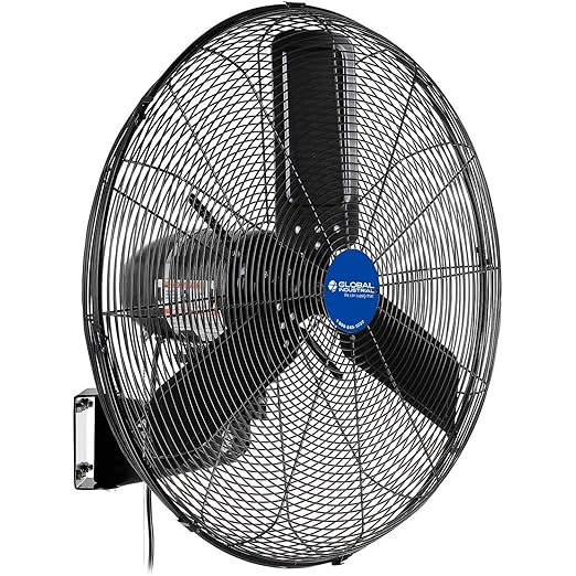 Global Industrial 24" Outdoor-Rated Oscillating Wall-Mount Fan, 2 Speeds, 7700 CFM, 3/10 HP, Black Powder Coat Finish, For Commercial & Industrial Use