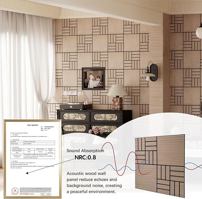 ARMURO 4 Packs Acoustic Wall Panels - Self-Adhesive 3D Wood Slat Wall Panel- Peel and Stick Sound Absorbing Panels for Noise Reducing - Feature Wall Decor for Home & Office
