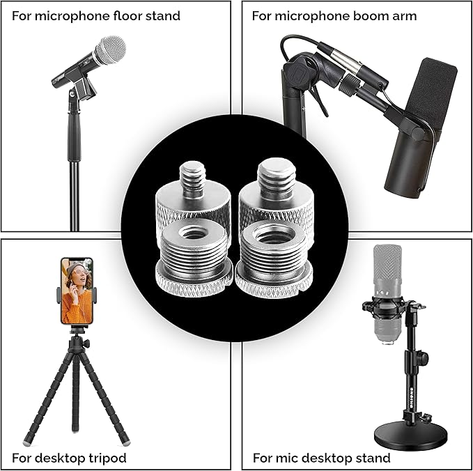 IXTECH Mic Stand Adapter Set 8 pieces Metal Microphone Stand Screw Thread Adapter 5/8 Female to 3/8 Male 3/8 Female to 5/8 Male 5/8 Female to 1/4 Male 1/4 Female to 5/8 Male Tripod Adapter ADP01A Slvr