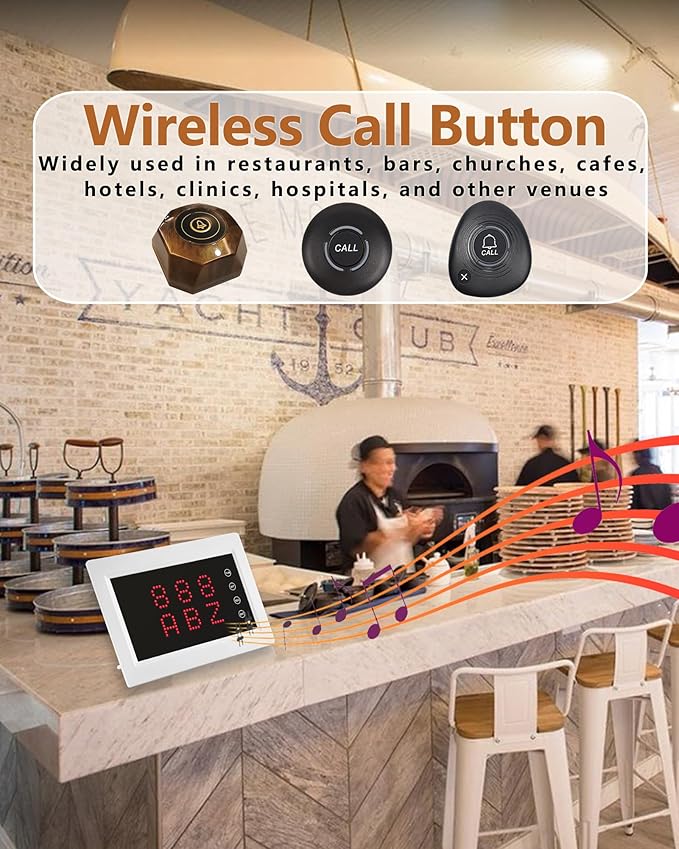 Wireless Calling System Restaurant Pager System Caregiver Pager for Patient Nurse Alert with 1 Number Display and 10 Waterproof Call Buttons for Elderly Clinic Nursing Center Hospital