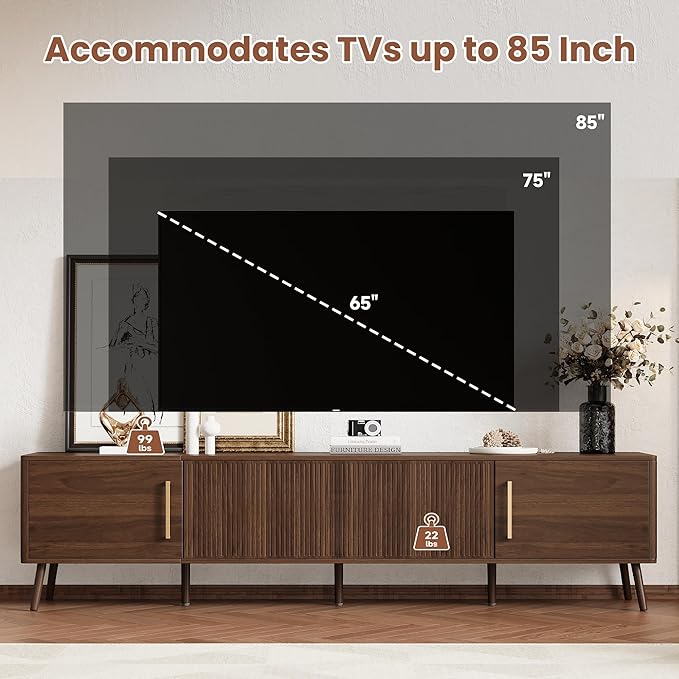 Merax Mid Century 78" TV Stand, Modern Fluted Entertainment Center for TVs up to 85", Media Console with 4 Storage Cabinets for Living Room, Office