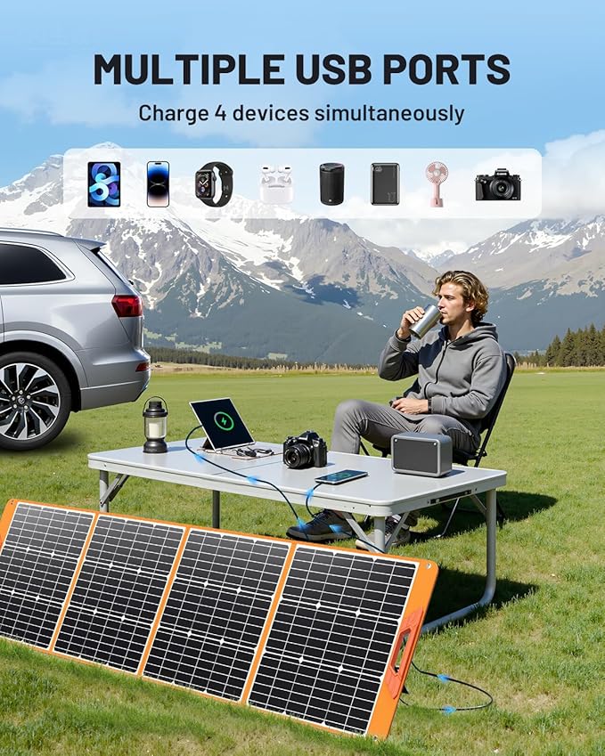 SOLUPUP 200 Watt Portable Solar Panel for Power Station, 24% High Efficiency Foldable Solar Charger with 4 Kickstands, IP66 Waterproof Solar Panels with MC4 & USB Outputs for Trip RV Camping Off Grid