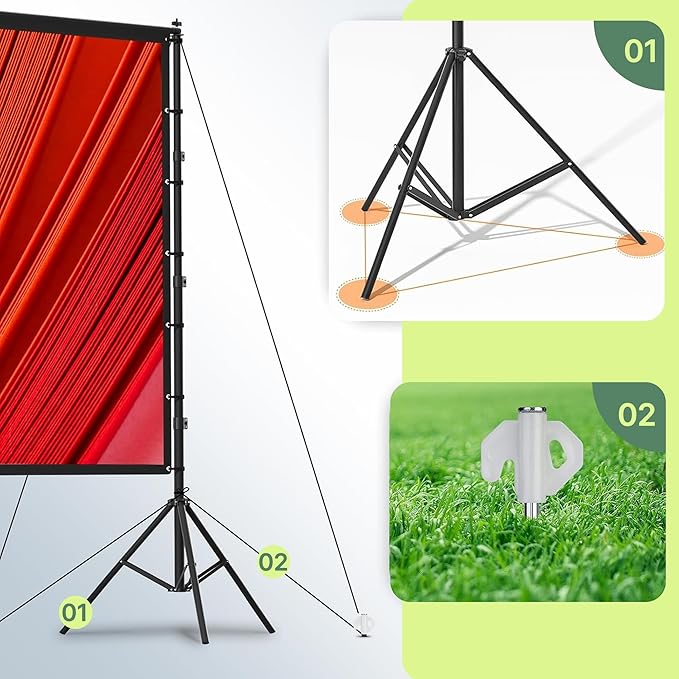 AAJK 150in Projector Screen with Stand, Portable 16:9 4K HD Indoor Outdoor Projection Screen with Wrinkle-Free Design, Ideal for Home Theater and Backyard Cinema – Includes Carry Bag