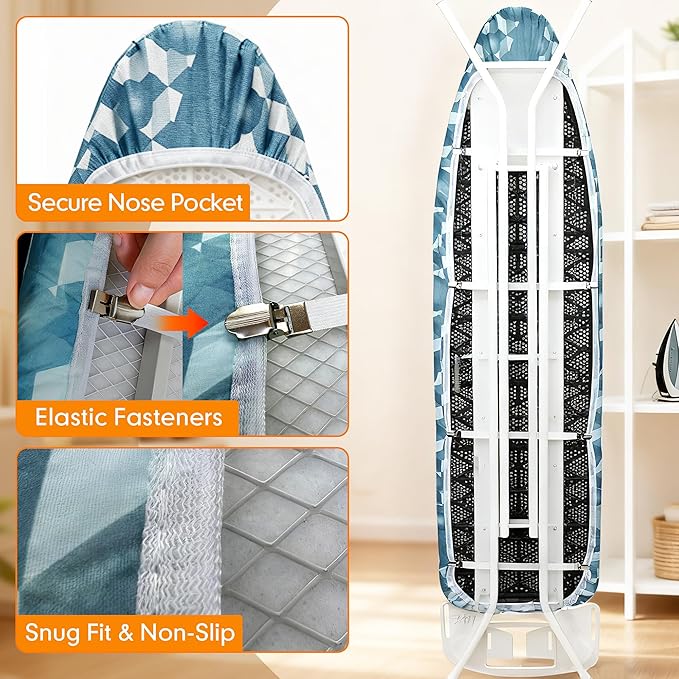 Ironing Board Cover and Pad, 15x54 Standard Size Thick Iron Padding, Scorch & Stain Resistant Ironing board cover, Heavy Duty Iron Board Padded with Adjustable Fasteners Elastic Edge, Aqua Blue