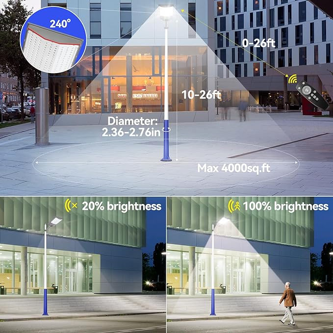 7500W Solar Street Lights Outdoor, 450000LM 7000K Solar Parking Lot Lights Dusk to Dawn 30000mAh IP67 Waterproof Pole Security Flood Lamps with Motion Sensor and Remote for Yard, Garage, Driveway