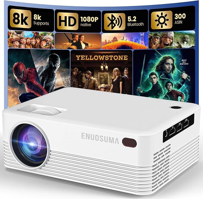 Mini Projector, H5 Portable Video Projector with WiFi & Bluetooth, Movie Projector Supports 8K with Android System, Auto Keystone Correction, 40"-200" Screen Video Projector, with HDMI Cable