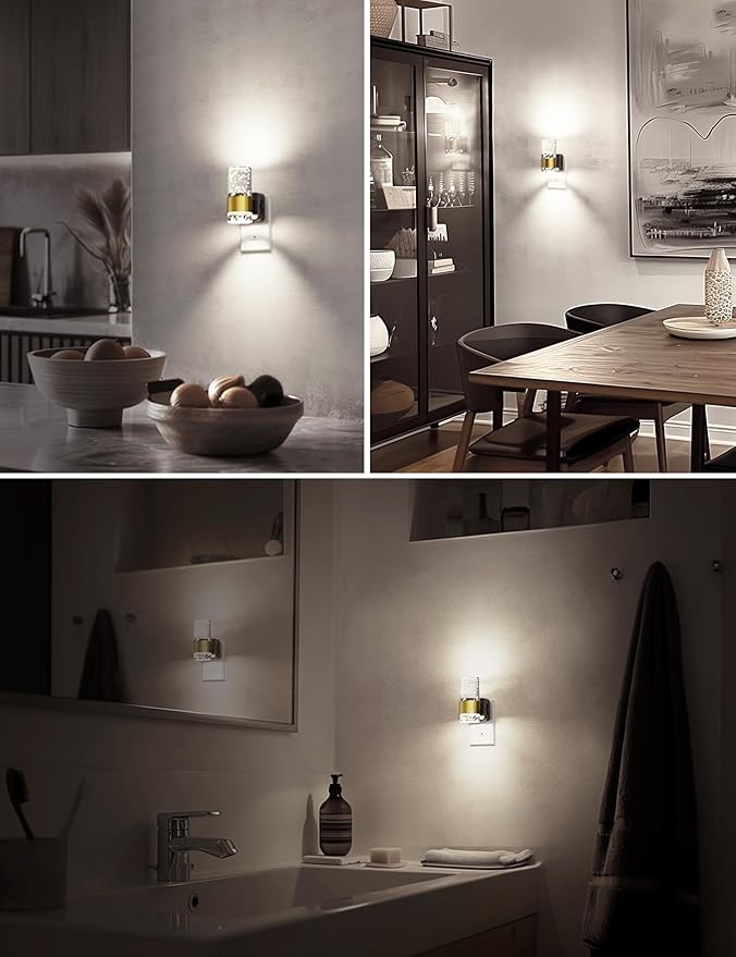 Night Lights Plug into Wall, White Light LED NighLight with Adjustable Brightness, Plug in Night Light with Auto Light Sensor, Wall Sconce-Style Design Night Light for Bathroom,Hallway, 2 Pack