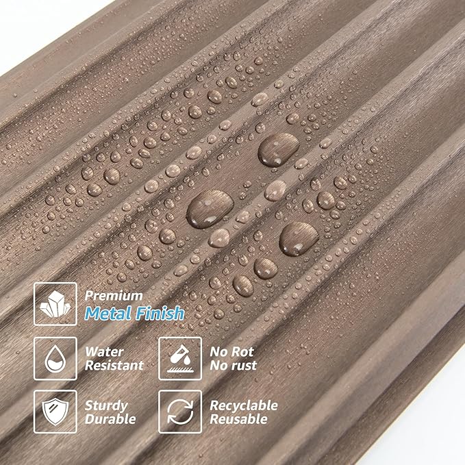 Art3dwallpanels Slat Wall Paneling, 104'' x 6.3'' Glossy Metal Finish WPC Soundproof 3D Wall Panels for Interior Wall Decor, 8 Pack Wavy Grain Panel Wall Slats, Brushed Brown
