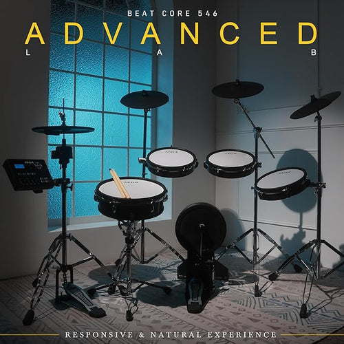 AKLOT Fully-Expandable Electric Drum Set: Independent Stand System, 12" Wooden Snare, Independent Hi-Hat and Triple-Zone Ride Cymbal, Mesh Bass Drum, 475 Sounds, Drum Sticks, Lesson Book (B-CORE546)