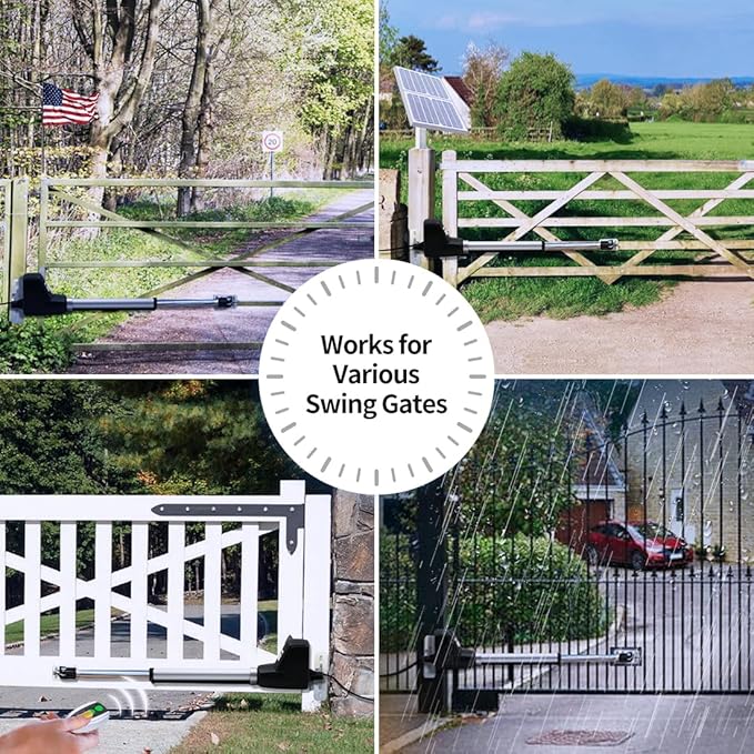 TOPENS AT6131S Solar Single Swing Gate Opener Medium Duty Automatic Gate Motor for Single Swing Gates Up to 18ft, Electric Driveway Gate Operator AC Powered with Solar Panel Remote Control Kit
