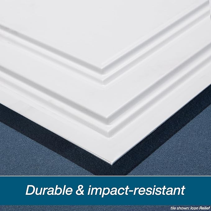 Genesis 2ft x 4ft Stucco Pro White Ceiling Tiles - Easy Drop-in Installation – Waterproof, Washable and Fire-Rated - High-Grade PVC to Prevent Breakage - Package of 10 Tiles