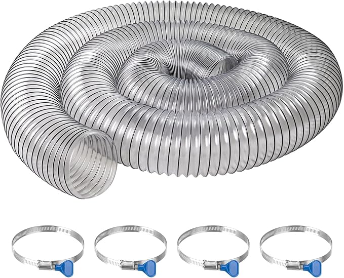 PVC Dust Collection Hose 4" x 10',Puncture Resistant 4 Inch Dust Collector Hose for Shop Vacuum,Woodworking Dust Collection Systems,Flexible Clear PVC Fume Debris Dust Hose Tube w/Carbon Steel Wire