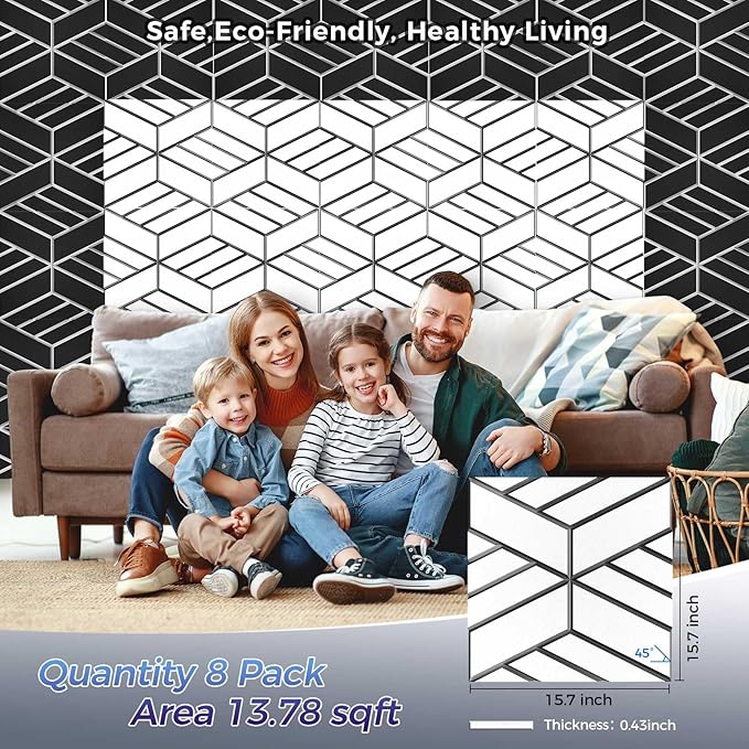 BSHEAD 8 Pack 2-Layer Soundproof Wall Panels, 15.7 x 15.7 x 0.43 in Large Sound Proof Foam Panels for Walls, 0.9lb/ft³ High Density, 3D Acoustic Panels,Artistic Noise Dampening Panels White&Black