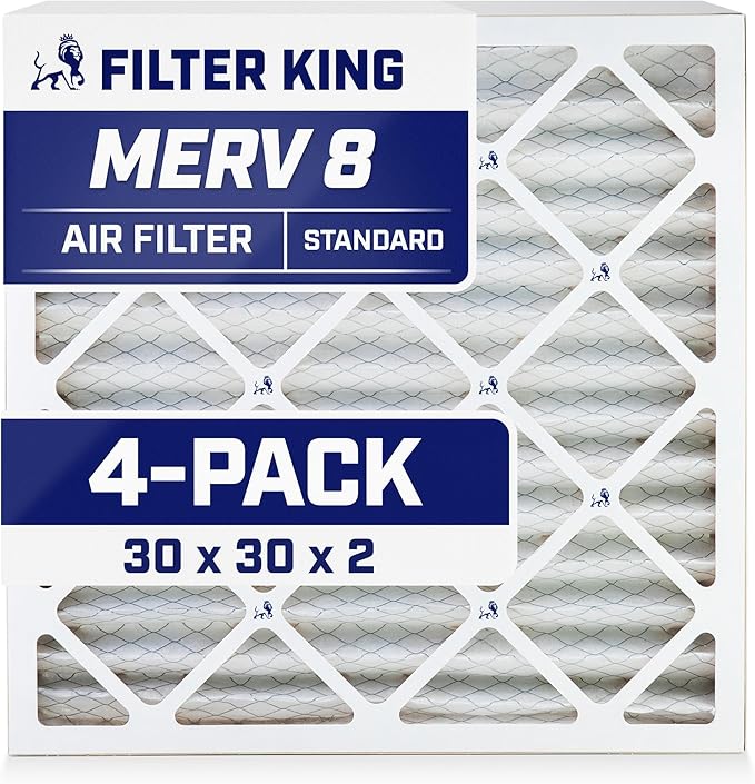 Filter King 30x30x2 Air Filter | 4-PACK | MERV 8 HVAC Pleated A/C Furnace Filters | MADE IN USA | Actual Size: 30 x 30 x 1.75"