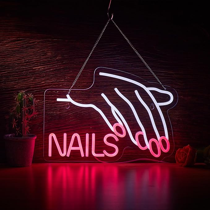 Nails Salon Neon Sign Dimmable Neon Light for Wall Decor Powered by USB Adapter for Beauty Store Room Gift Light and Shop Decorative Signs (17x12inches)