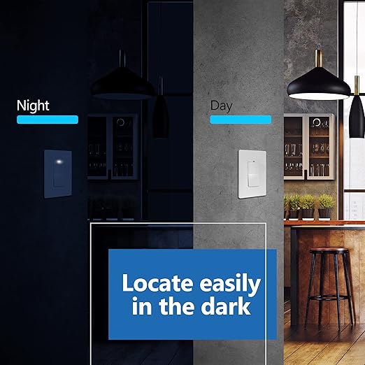 LIDER Minimalist Design Matte Finish Lighted Decorator Switch, Frameless Paddle Light Switch with Locator Light, Grounding Screw, 3-Way or Single Pole, 15A 120V, UL Listed, LS15-3W-W10P, White,10 Pack
