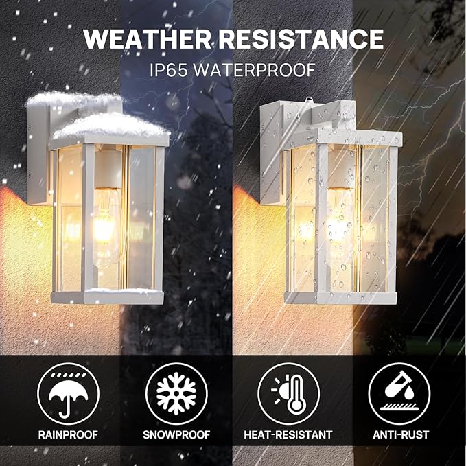 JOKAONOTL Dusk to Dawn Porch Lights with GFCI Outlets Waterproof Outdoor Wall Lights Exterior Lighting Fixtures Modern Outside Lights Wall Mount for House Patio Garage,White,11.8''H,1PC