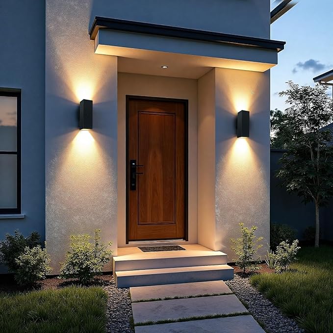 WISELUME 2 Pack Motion Sensor Outdoor Wall Lights, Dusk to Dawn Up & Down Sconces with E26 Dimmable LED Bulbs, Black Aluminum Porch, Patio, Garage,Front Door Lighting Fixtures, ETL Listed