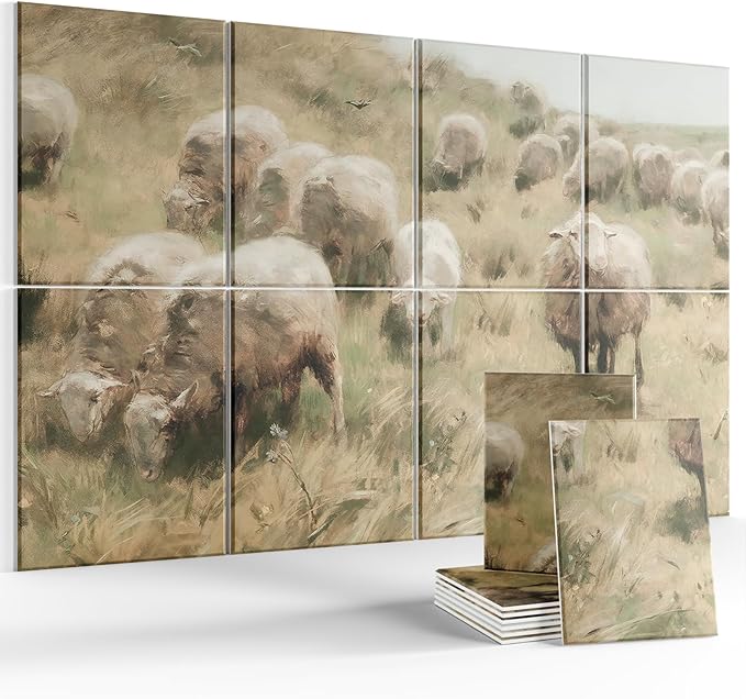 Wall Art Acoustic Panels,35''X24''Sound Absorbing Panels-8-Pack with 50 Adhesive Tabs, Decorative Sound Absorbing Panels for Living Room and Recording Studio, Offices-Hillside sheep