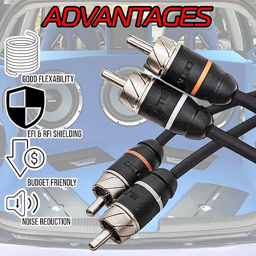 Elite Audio Premium Series 15ft. 6-Channel Car Audio RCA Cable – Double Shielded, Oxygen Free Copper, Noise Reducing Audio Cable for Amplifiers, Subwoofers, Speakers, and Processors – PRM615