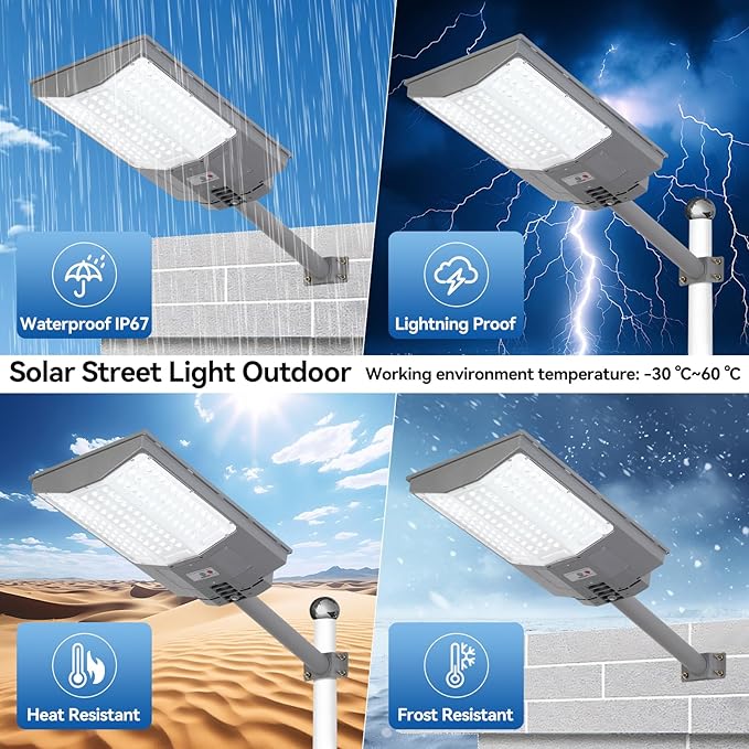 8500W Solar Street Lights Outdoor, 550000LM 7000K Solar Parking Lot Lights Dusk to Dawn 35000mAh IP67 Waterproof Pole Security Flood Lamps with Motion Sensor and Remote for Yard, Garage, Driveway