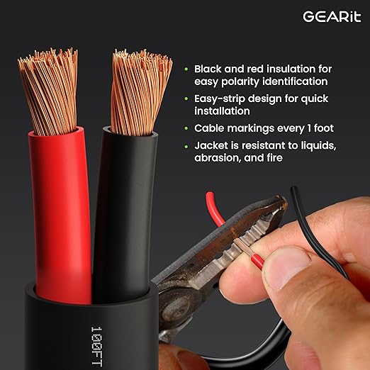 GEARit Outdoor Speaker Wire CL3 Rated, 16 Gauge Speaker Wire, Speaker Cable 250 ft for Outdoor Speakers, Patio, Garden, Backyard Audio, Direct Burial in Ground/in Wall, OFC (Black, 2-Conductors)