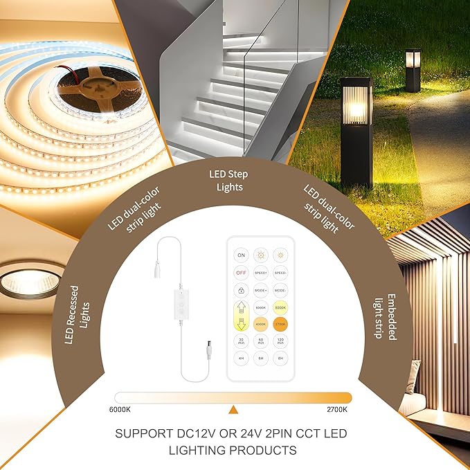 Pandery CCT LED Controller Kit,iOS/Andriod App Control 2.4G RF Wireless Remote Control,CCT LED Controller/Dimmer,for 2PIN CCT LED Strip Light,with Timing Function,Music Mode,Group Control