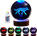 3D Crystal Ball Lamp with Lifelike Wolf, 16 Color Changing Light, Dimmable Remote Control