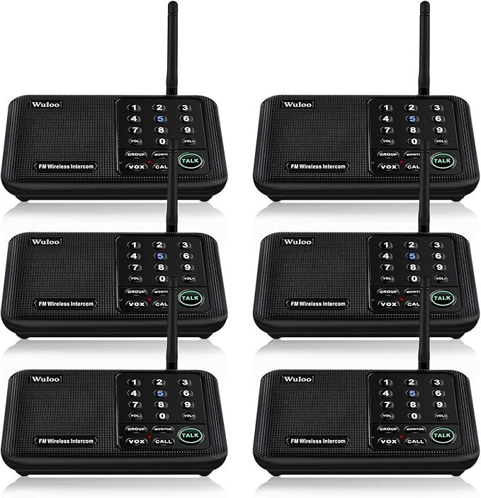 Wuloo Intercoms Wireless for Home 5280 Feet Range 10 Channel 3 Code, Wireless Intercom System for Home House Business Office, Room to Room Intercom, Home Communication System (6 Packs, Black)