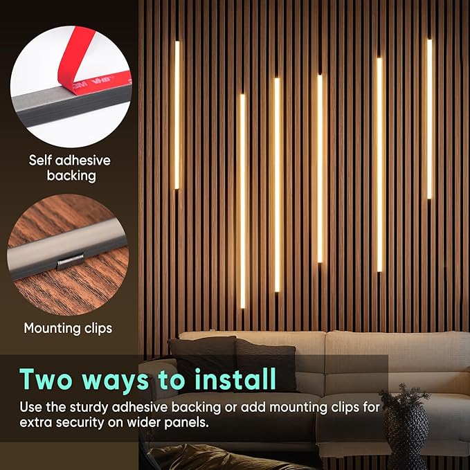 GZBtech Flexible LED Recessed Strip Light for Wood Slat Wall Panels 33FT, 3000K Warm White Cuttable Neon Rope Lighting with Remote Control, Dimmable IP67 Waterproof Black Strip Lights, ETL Listed