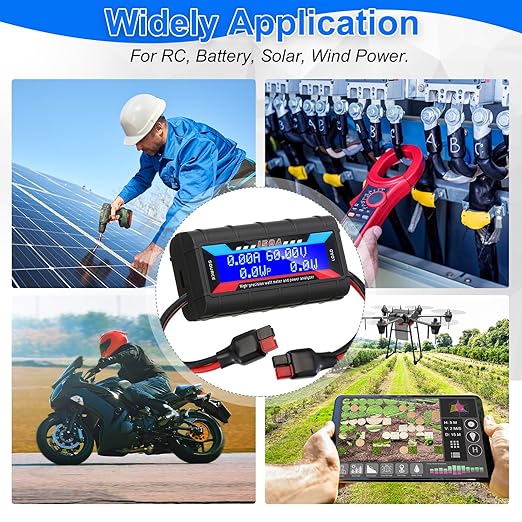 Yunsailing 2 Pcs High Precision Watt Meter Power Analyzer Battery Consumption Performance Monitor Power with Backlight Digital LCD Screen