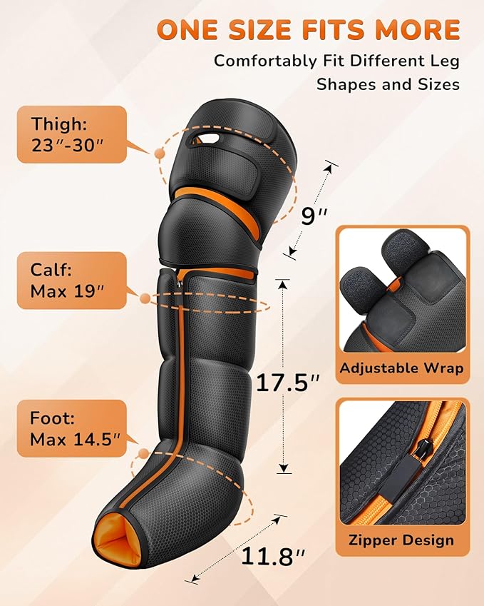 JZBRAIN Leg Massager with Heat and Compression : Foot and Calf Massager for Circulation and Pain Relief, Sequential Compression Boots with 6 Modes, 9 Intensity, 3 Heat - Gifts for Mom, Dad, Him, Her