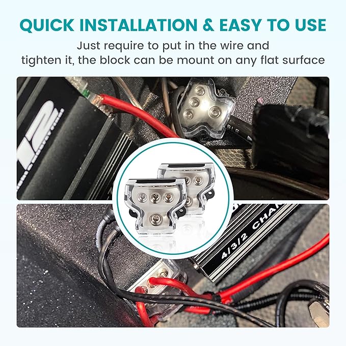 NuIth 2PCS 3 Way Zine-Alloy Power Distribution Block, 0/2/4 Gauge in 4/8 Gauge Out Auto Car Audio Distribution Connecting Block, 3 Way Ground Distribution Block for Audio Amplifier Splitter
