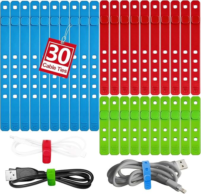 AROIC 30Pcs Reusable Silicone Cable Ties, 3-Size Adjustable Cord Organizer Set for Home Office & Travel Essentials - Under Desk Cable Management, Wire Organizer for Computer, Kitchen, Data Cords