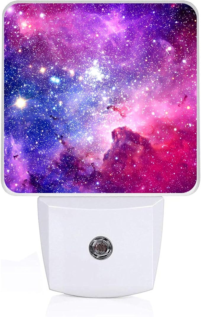 GANTINIR Purple Galaxy Space Night Light, Plug-into Nightlight White LED Lamp, Energy Efficient Decor Desk Lamp for Bedroom Hallway Stairs Bathroom