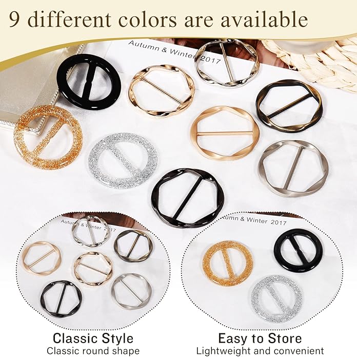 T-Shirt Clips 9 PCS, Clothes Corner Knotted Button, Fashion Alloy Pearl Rhinestone Circle Clip Buckle Round Shirt Silk Scarf