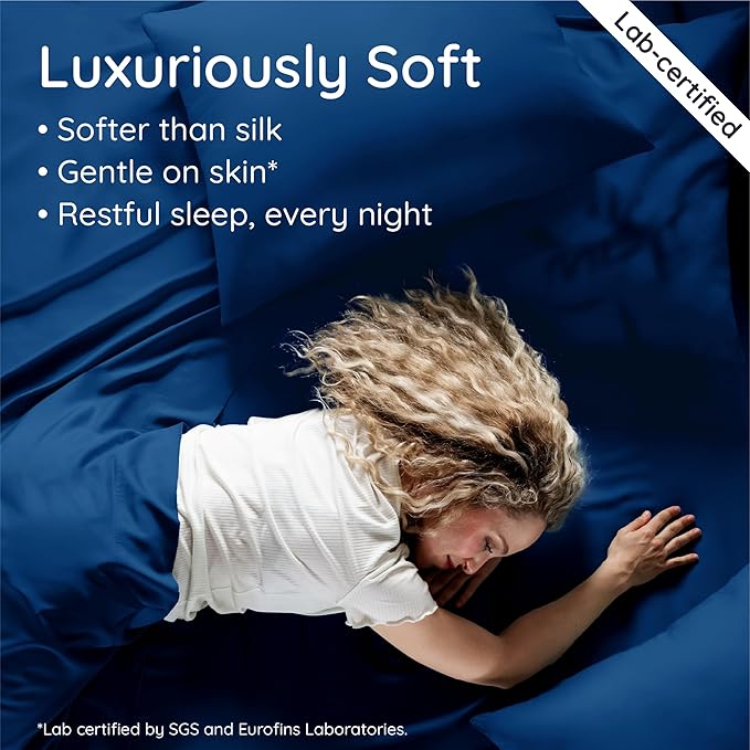 Bambaw 100% Viscose Derived from Bamboo King Size Fitted Sheet, Cooling, Navy Blue