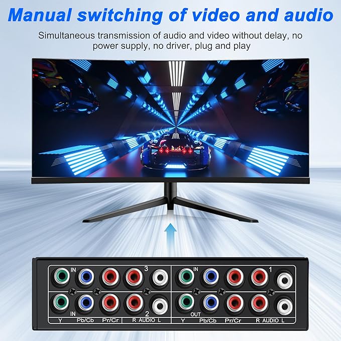 XMSJSIY Component AV Video Switch 3 in 1 Out Composite 5 RCA YPbPr RGB Selector Switcher AV Splitter Converter Box 3-Way Hub 1080P for Xbox 360 Wii PS2 PS3 DVD VCD EVD HDVD