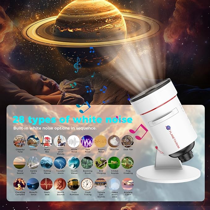 Galaxy Projector White Noise Machine Features 28 Non-Repeating Natural Soothing Sounds, 10 Realistic Star Light Nebula Scenes,Star Projector 1/2/4H Sleep Timer Therapy for Children and Adults