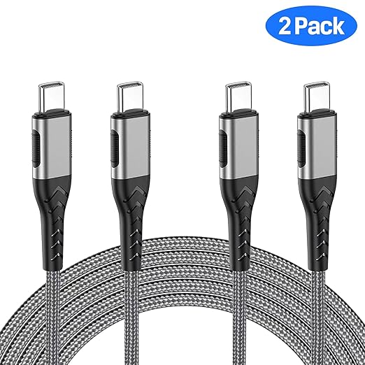 Durcord USB C to USB C Cable, 2Pack 60W 10ft USB C Charger Cable Fast Charging for Android Phone Pad, Type C to Type C Charger Braided USB Cable Compatible with iPhone 15/Pro/Plust/Max Silver