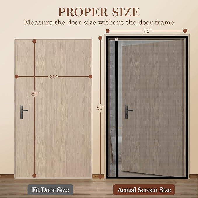 Yotache Reversible Left Right Side Opening Magnetic Screen Door Fits Door Size 30 x 80, Narrow Durable Polyester Mesh Curtain, Actual Screen Size 32" x 81" Black