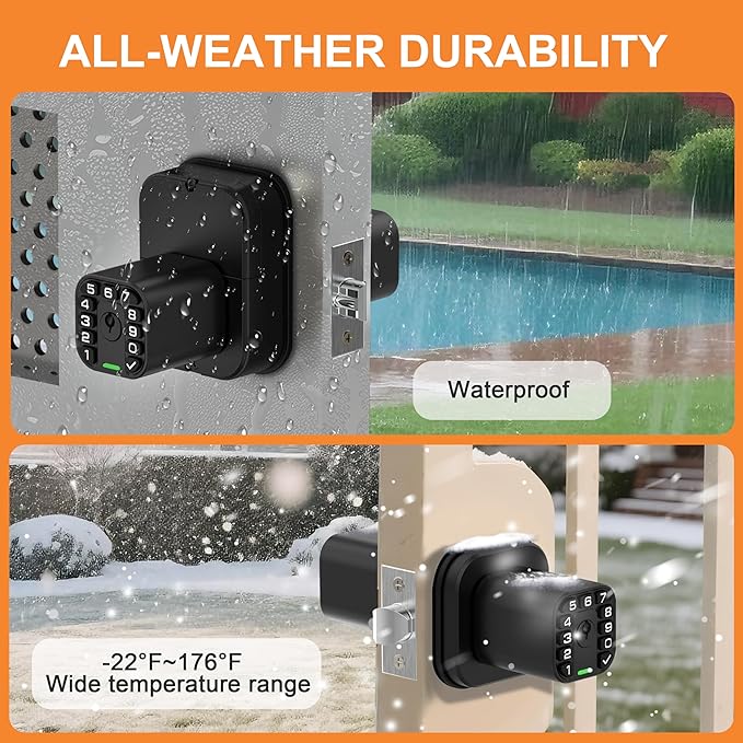 Richelock IU52 Double-Sided Keypad Door Lock, All-Weather, Fully Waterproof Keyless Entry with Dual-Sided Programmable Codes, Same Key Both Sides for Outdoor, Indoor, Gate & Fence