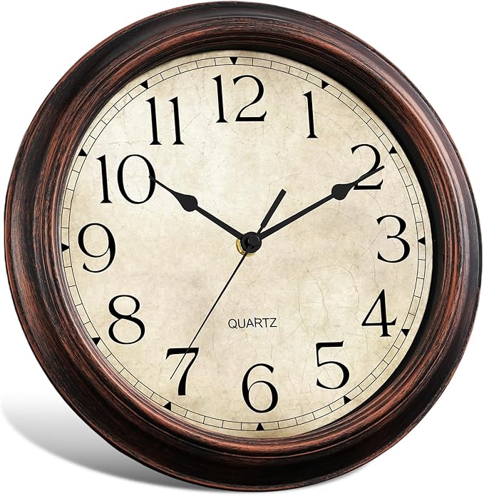 KECYET 14 Inch Wall Clocks Battery Operated Silent Non-Ticking Analog Wall Clock Vintage Retro Rustic Style Decorative for Living Room Kitchen Home Office(Bronze)