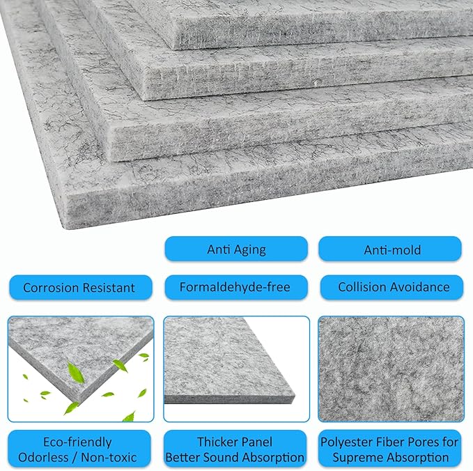BXI Thickened Sound Absorbing Panels - 12 Pack 12 X 12 X 0.5 Inches Dense Acoustic Panels, Echo Noise Reducing Sound Panels, Tackable Studio Panels for Wall and Ceiling Acoustic Treatment