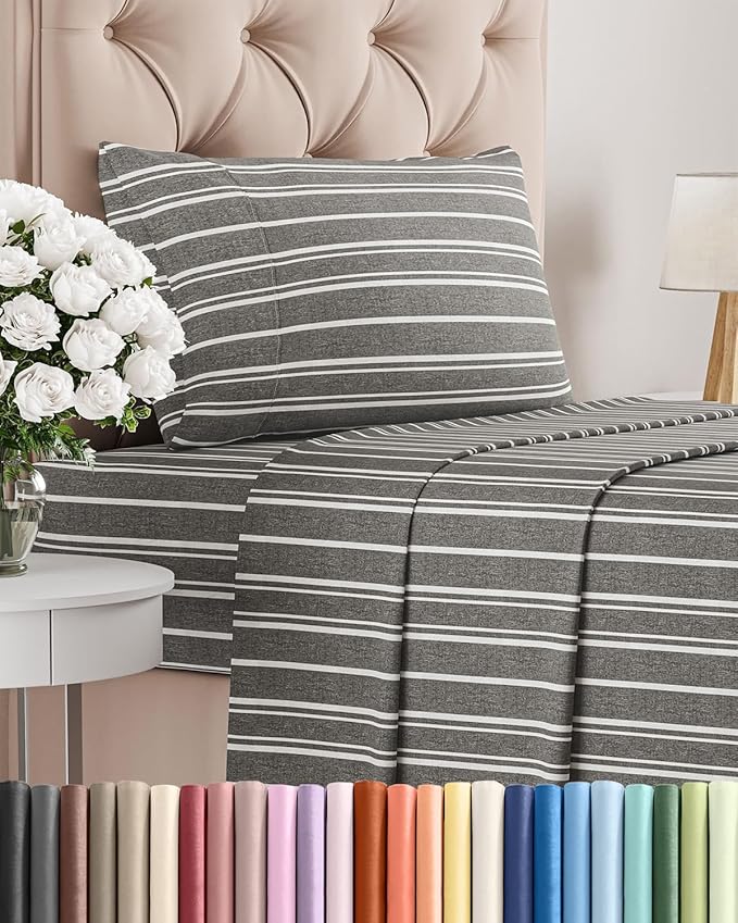 Twin XL Size 3 Piece Sheet Set - Comfy Breathable & Cooling Bed Sheets Set - Hotel Luxury Bedding for Women, Men, Kids, Teens, Boys & Girls - Deep Pockets and Wrinkle Free - Oeko-Tex - Grey Stripes 3