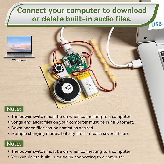 1PCS Customize Recording Module with LED Strip DIY Music Voice Recording Module Chip with Speaker,Type-C Cable,Capability16 Minutes Music for Personalized Greetings, Holiday Crafts Cards with Manual