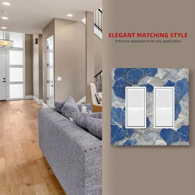 Bvtewkhz Abstract Blue Marble Plant Leaves 2 Gang Double Rocker Decorative Light Switch Covers Electrical Faceplate Switch Plates for Bathroom Kitchen Home