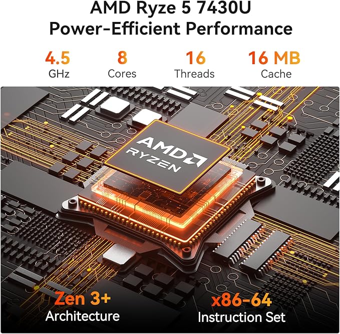 GEEKOM A5 Pro Mini PC (2026) with AMD Ryzen 5 7430U, 16GB DDR4 RAM(Upgradable to 96GB, Not LPDDR), 1TB NVMe SSD, Windows 11 Pro Desktop Computer Support 4 Displays/8K/Wi-Fi 6/6xUSB, 3-Year Coverage